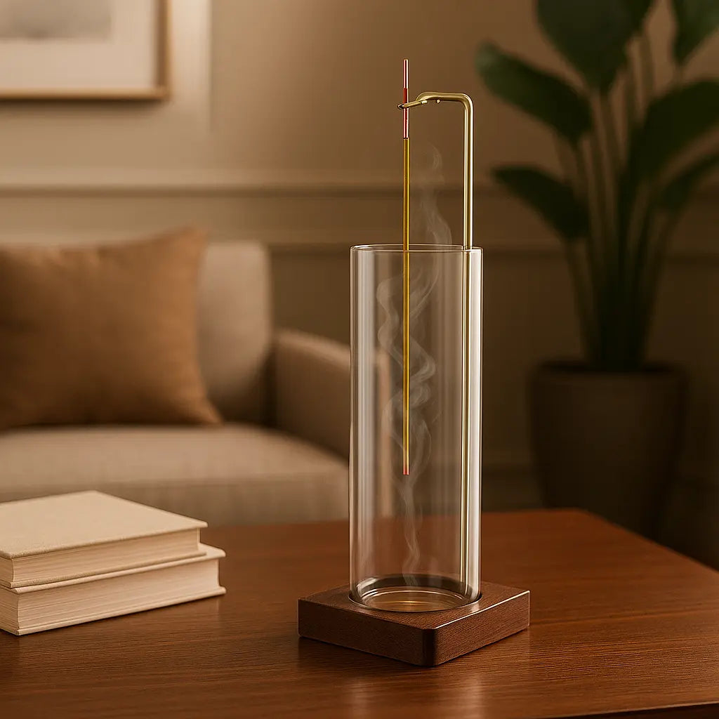 Porte Encens Tube Verre Bois