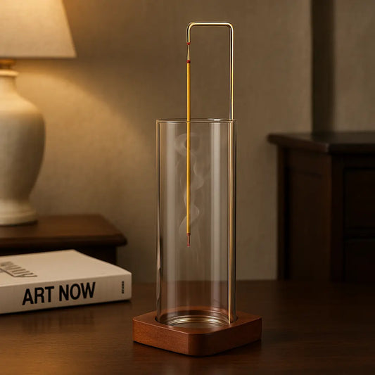 Porte Encens Tube Verre Bois