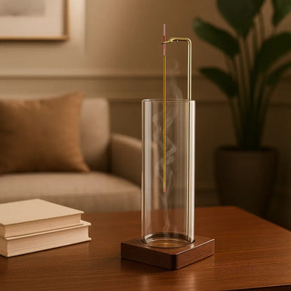 Porte Encens Tube Verre Bois