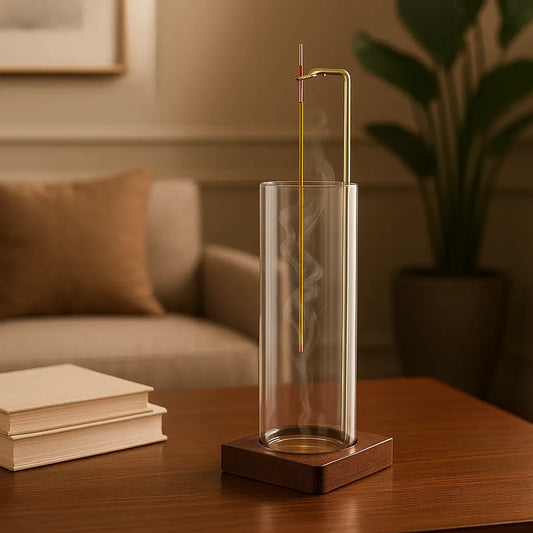 Porte Encens Tube Verre Bois