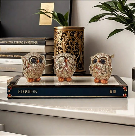 3 Statuettes Chouettes Dorées