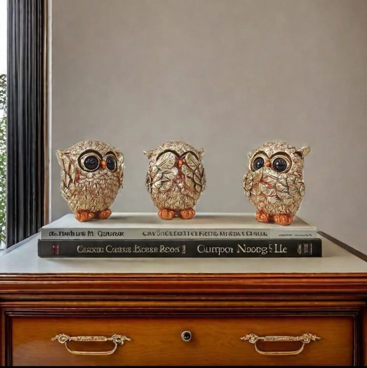 3 Statuettes Chouettes Dorées